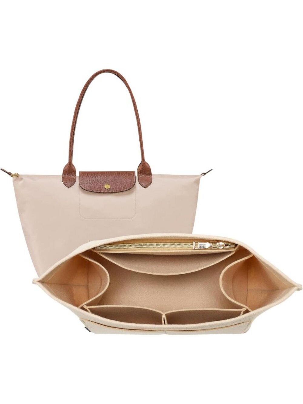 Beige Tote Organizer Insert with 9 Compartments for Handbags & Purses